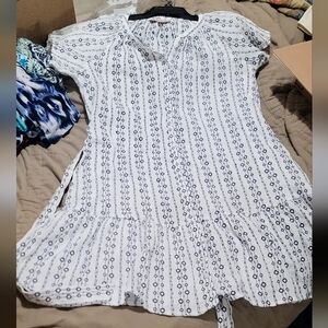 White Blouse with Navy Circles